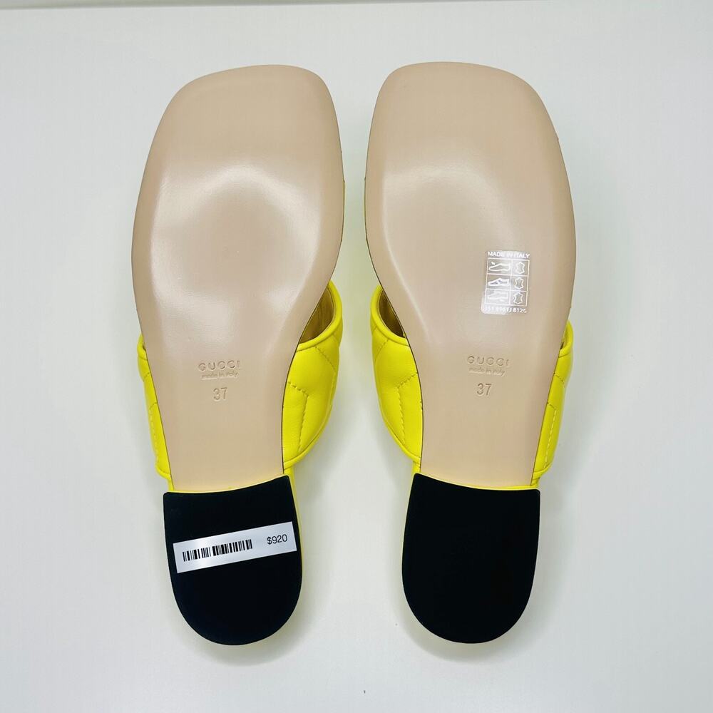 Gucci Marmont Chevron Double G 37/ US 7 Thong Sandals Lime Yellow Leather NIB - Picture 11 of 13